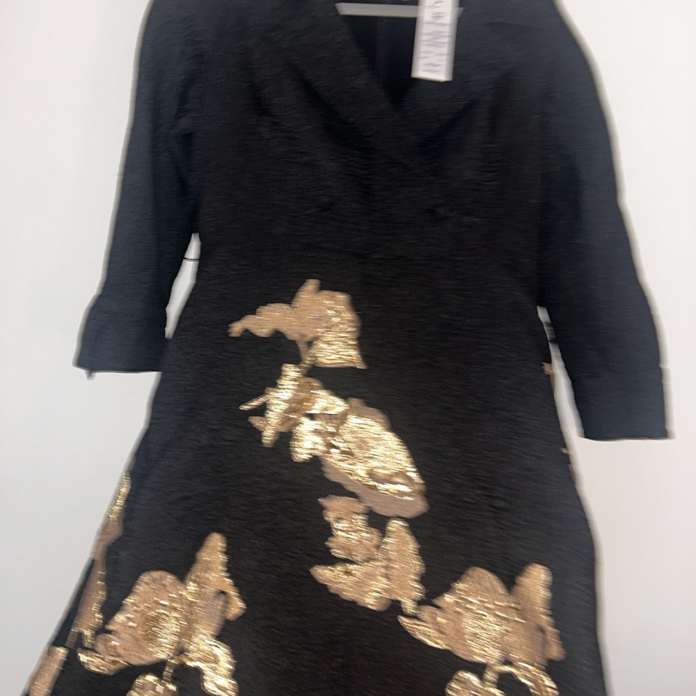 Teri Jon Black Textured Skirt Suit with Gold Metallic Detail - Picture 3 of 4